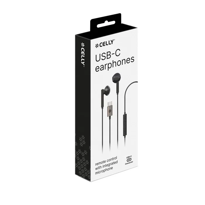 Celly UP1100TYPEC Auriculares Intraaurales con Micrófono para Llamadas y Música, Conexión USB Tipo-C, Negro