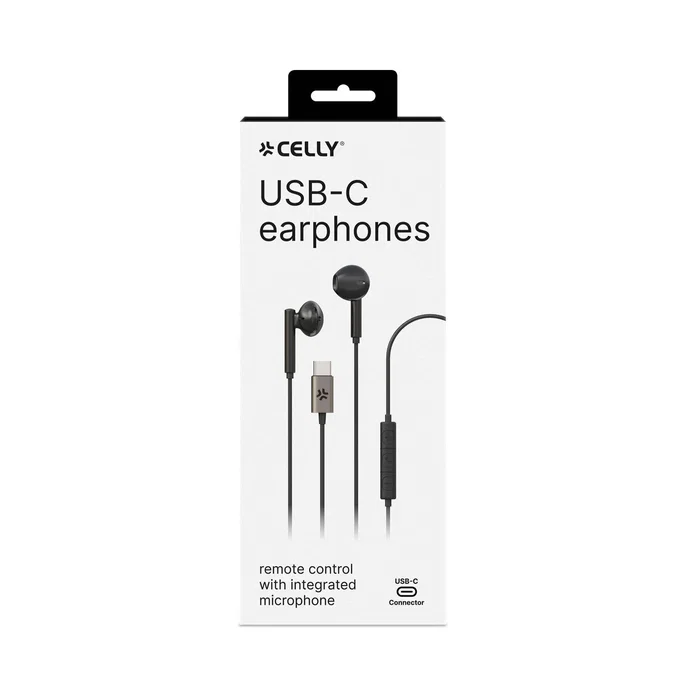 Celly UP1100TYPEC Auriculares Intraaurales con Micrófono para Llamadas y Música, Conexión USB Tipo-C, Negro