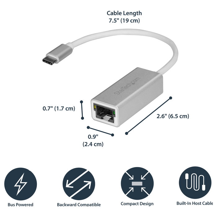 StarTech Adaptador de red USB-C a Gigabit - Plata