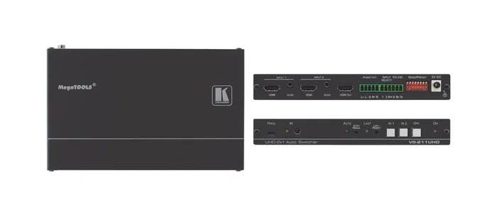 Kramer VS-211UHD - Interruptor/Selector HDMI 2x1, 4K Ultra HD, 3D, Ancho de banda 8.91 Gbit/s, Control IR/RS-232, Color Negro