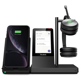 Yealink WH66 Auriculares Diadema Inalámbricos DECT para Microsoft Teams, Doble Micrófono Boom, Bluetooth 4.2, Base con Pantalla Táctil, 14h Batería, Negro