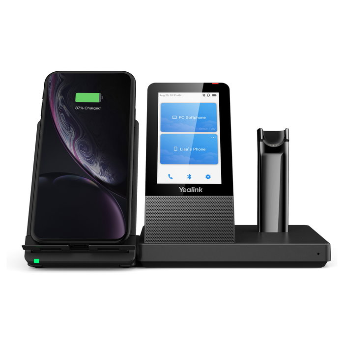 Yealink WH67 UC Auriculares Inalámbricos DECT de Diadema con Micrófono Boom, Bluetooth 4.2, Estación Base con Pantalla Táctil, Negro para Oficina y Centro de Llamadas