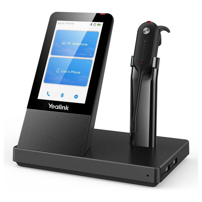Yealink WH67 UC Auriculares Inalámbricos DECT de Diadema con Micrófono Boom, Bluetooth 4.2, Estación Base con Pantalla Táctil, Negro para Oficina y Centro de Llamadas