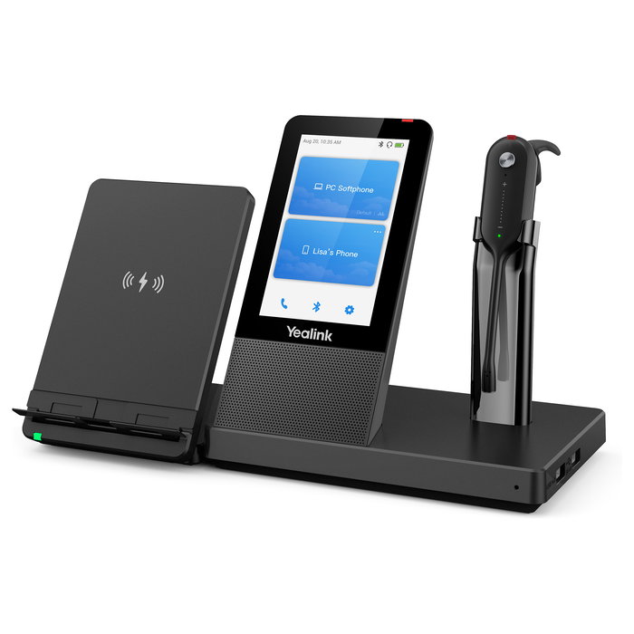 Yealink WH67 UC Auriculares Inalámbricos DECT de Diadema con Micrófono Boom, Bluetooth 4.2, Estación Base con Pantalla Táctil, Negro para Oficina y Centro de Llamadas