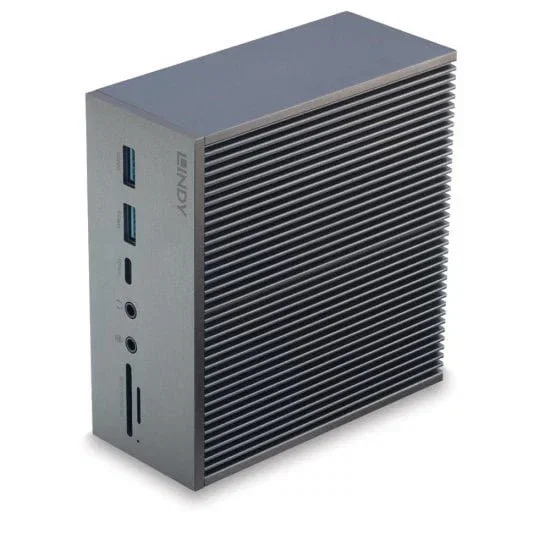 Lindy 43351 Docking Station USB-C con 2x HDMI 2.0, DisplayPort 1.2, Gigabit Ethernet, 4x USB, Lector de tarjetas, Power Delivery 3.0, Gris para Portátil