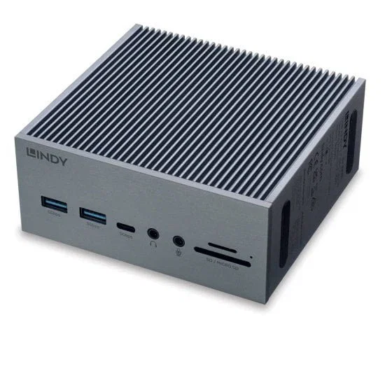 Lindy 43351 Docking Station USB-C con 2x HDMI 2.0, DisplayPort 1.2, Gigabit Ethernet, 4x USB, Lector de tarjetas, Power Delivery 3.0, Gris para Portátil