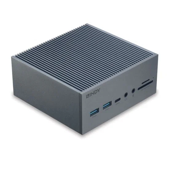 Lindy 43351 Docking Station USB-C con 2x HDMI 2.0, DisplayPort 1.2, Gigabit Ethernet, 4x USB, Lector de tarjetas, Power Delivery 3.0, Gris para Portátil