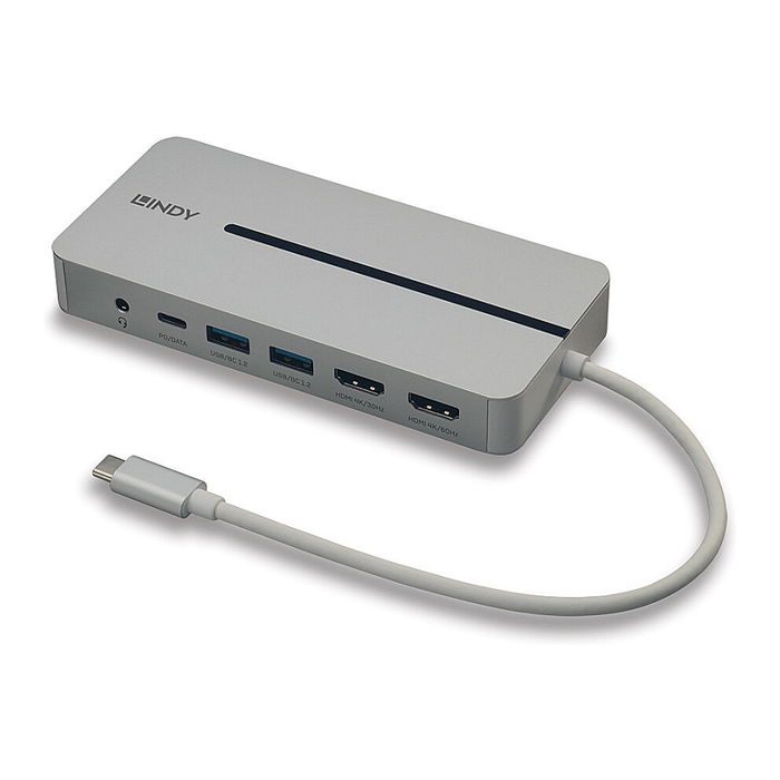 LINDY DST-Mx Duo Docking Station USB-C para Laptop/Macbook, 4K, 2x HDMI 1.4, Ethernet, 3x USB 3.2, Audio 3.5 mm, Alimentación, Plata/Blanco LINDY DST-Mx Duo Docking Station USB-C para Laptop/Macbook, 4K, 2x HDMI 1.4, Ethernet, 3x USB 3.2, Audio 3.5 mm, Alimentación, Plata/Blanco