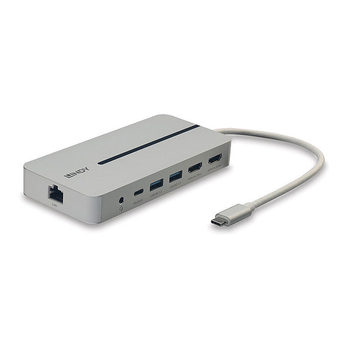LINDY DST-Mx Duo Docking Station USB-C para Laptop/Macbook, 4K, 2x HDMI 1.4, Ethernet, 3x USB 3.2, Audio 3.5 mm, Alimentación, Plata/Blanco LINDY DST-Mx Duo Docking Station USB-C para Laptop/Macbook, 4K, 2x HDMI 1.4, Ethernet, 3x USB 3.2, Audio 3.5 mm, Alimentación, Plata/Blanco