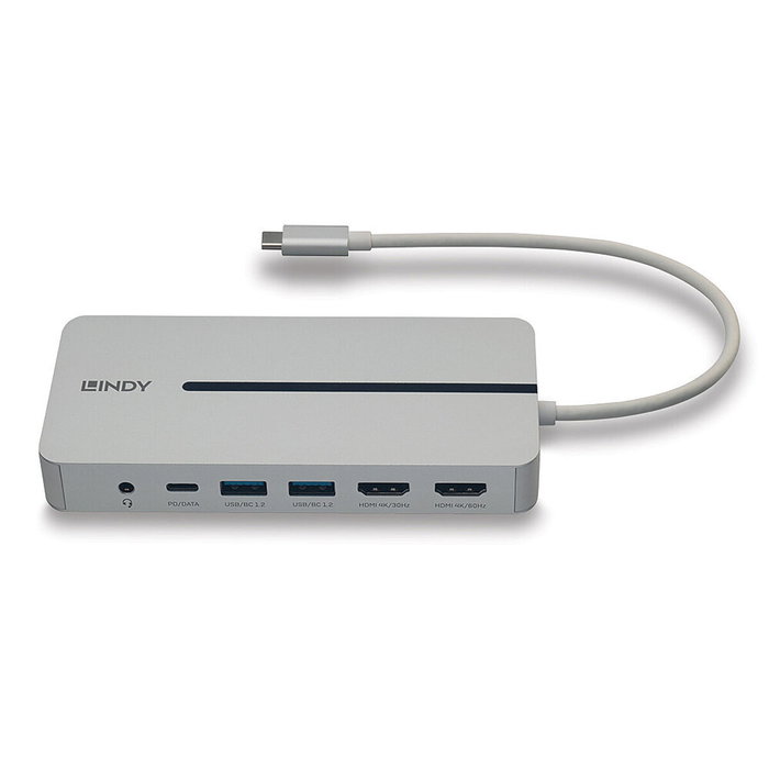 LINDY Lindy 43360 DST-Pro Docking Station USB 3.2 Gen 1 Type-C, Plata y Blanco