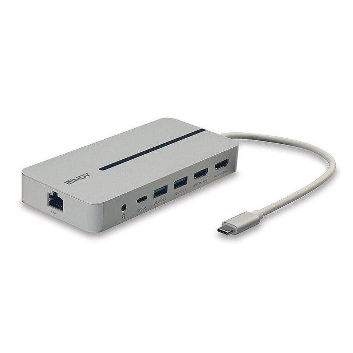 LINDY Lindy 43360 DST-Pro Docking Station USB 3.2 Gen 1 Type-C, Plata y Blanco