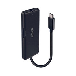 LINDY DST-Mini Dock USB-C 4K Mini 43358, Dock Mini Portátil USB 3.2 Gen 1 Type-C con Puerto HDMI 2.0, Ethernet Gigabit, 100W USB PD y Lector de Tarjetas, Color Negro