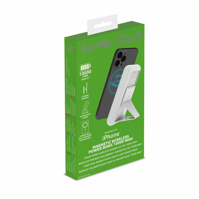 Celly Cargador Power Bank Inalambrico Compatible Magcharge 10K Mah Blanco