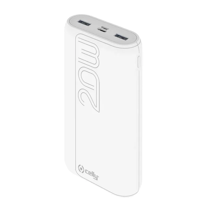 Celly PBPD20000EVOWH Batería Externa Power Bank 20000 mAh con PD 22W, Carga Rápida, 3 Puertos (USB-C, Micro-USB, 2x USB-A), Blanco