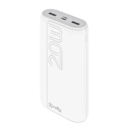 Celly PBPD20000EVOWH Batería Externa Power Bank 20000 mAh con PD 22W, Carga Rápida, 3 Puertos (USB-C, Micro-USB, 2x USB-A), Blanco
