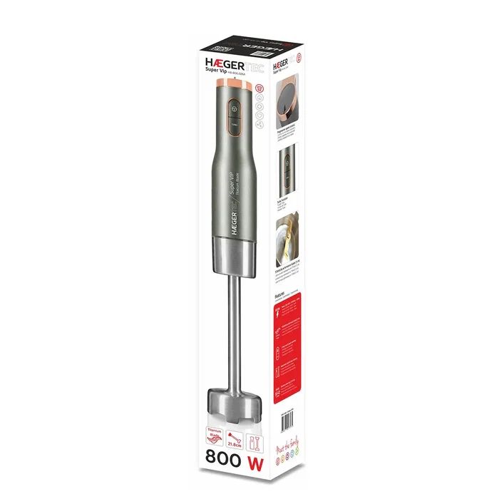 Haeger HB-80G.026A Batidora de Mano de Inmersión 800 W - Color Gris y Acero Inoxidable con Cuchilla de Titanio