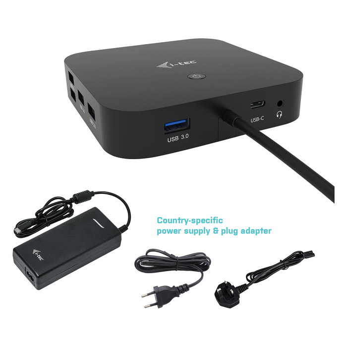i-tec USB-C Base/Docking Station con HDMI, DisplayPort y 100W PD - 3x USB-A, 2x USB-C, Gigabit Ethernet, 4K 60Hz, Negro