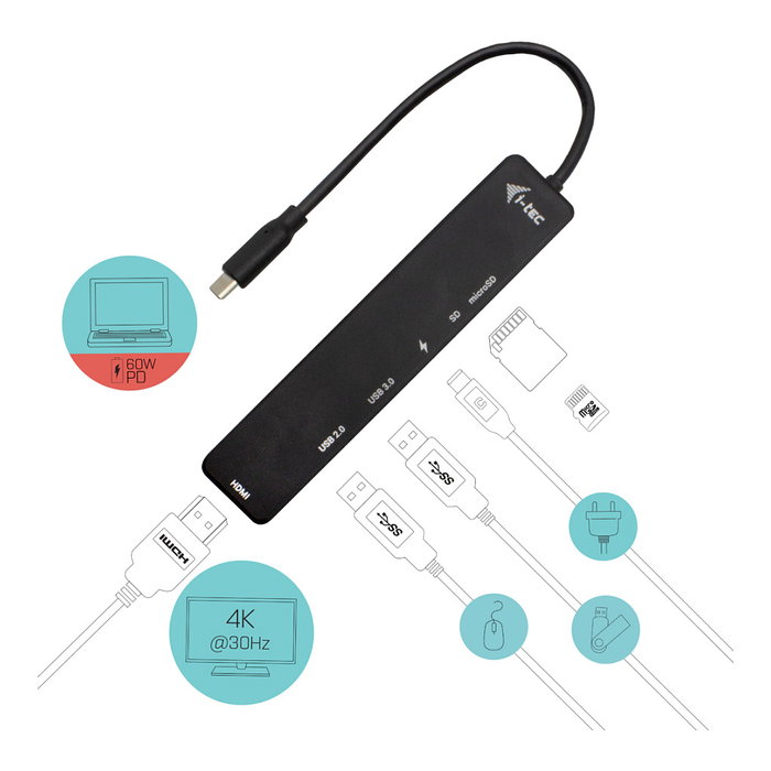 Hub USB i-Tec Travel Easy 60W