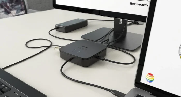 i-tec TB3TRAVELDOCKPD60W Estación de Acoplamiento Thunderbolt 3, Carga 60W, 2x 4K/8K, HDMI, DisplayPort, USB 3.1, Ethernet Gigabit, Incluye Adaptador 77W, Negro
