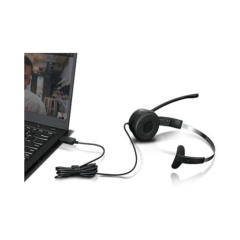 Lenovo Auriculares Mono USB con Micrófono, para Llamadas y PC