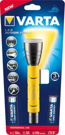 Varta Linterna de Mano LED F20, 235 lm, Alcance 160 m, 2 Pilas AA, Negro y Amarillo