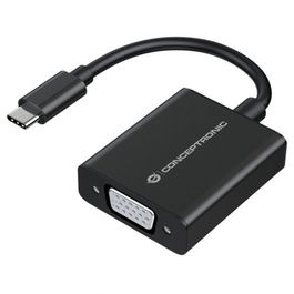 Conceptronic Adaptador USB Tipo C a VGA Macho, Soporta 1080p 60Hz, Carcasa Aluminio, Negro