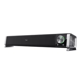 Trust Asto - Barra de Sonido horizontal de 12W para PC y TV, Color Negro/Plata, Control de Volumen, Conexión para Auriculares y Micrófono