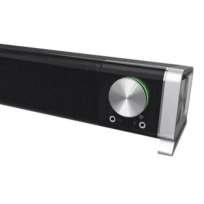 Trust Asto - Barra de Sonido horizontal de 12W para PC y TV, Color Negro/Plata, Control de Volumen, Conexión para Auriculares y Micrófono