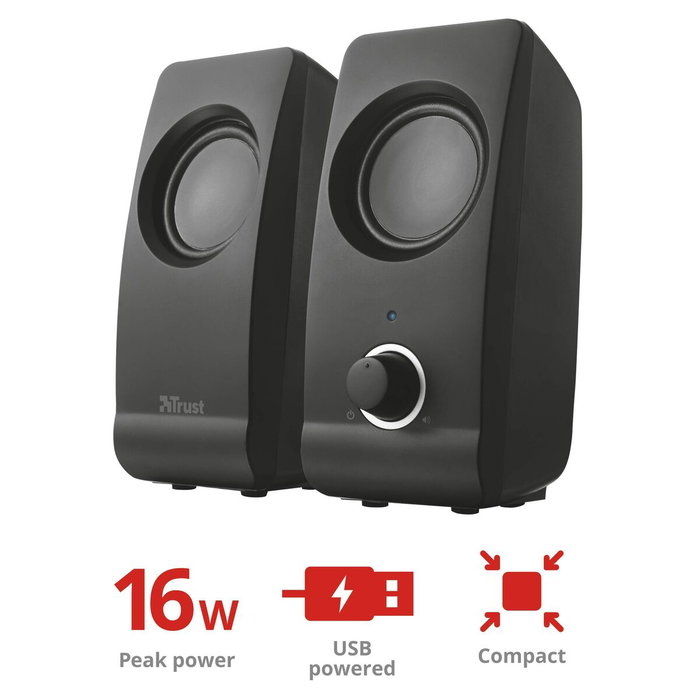 Trust Remo 2.0 Altavoces 2.0 de 8W RMS con Alimentación USB, Negro