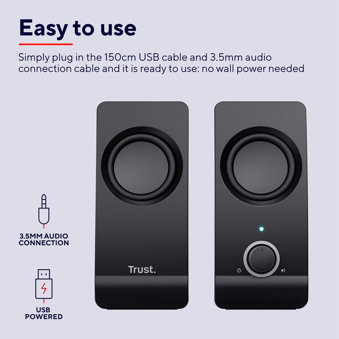 Trust Remo 2.0 Altavoces 2.0 de 8W RMS con Alimentación USB, Negro