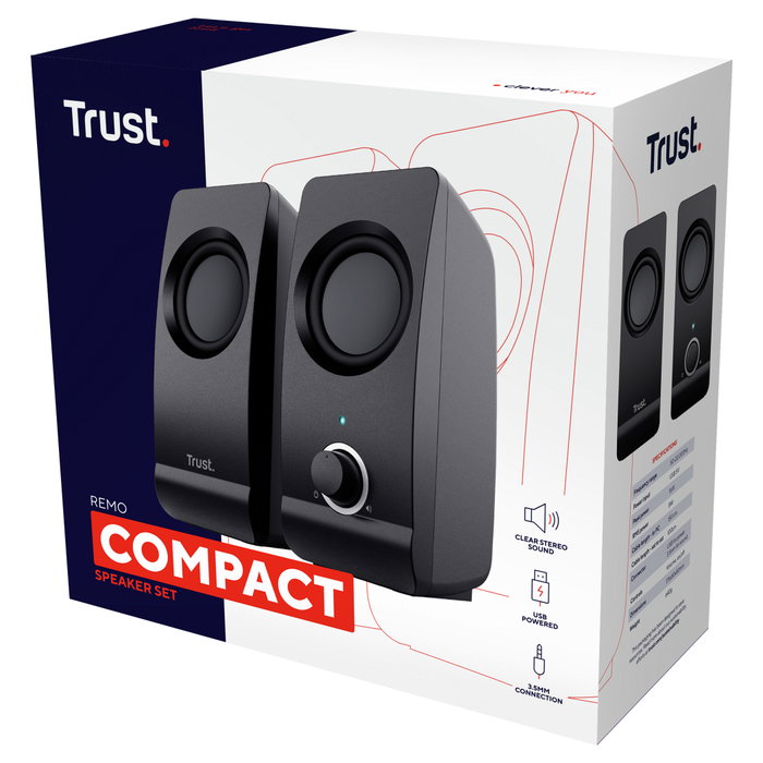 Trust Remo 2.0 Altavoces 2.0 de 8W RMS con Alimentación USB, Negro