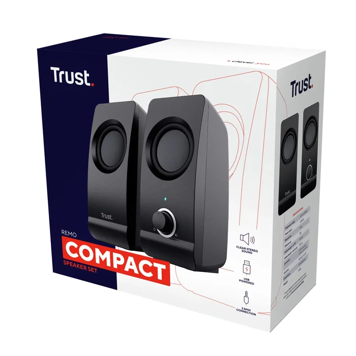 Trust Remo Altavoces Estéreo 2.0 para PC y Portátil, 8W RMS, USB, Negro
