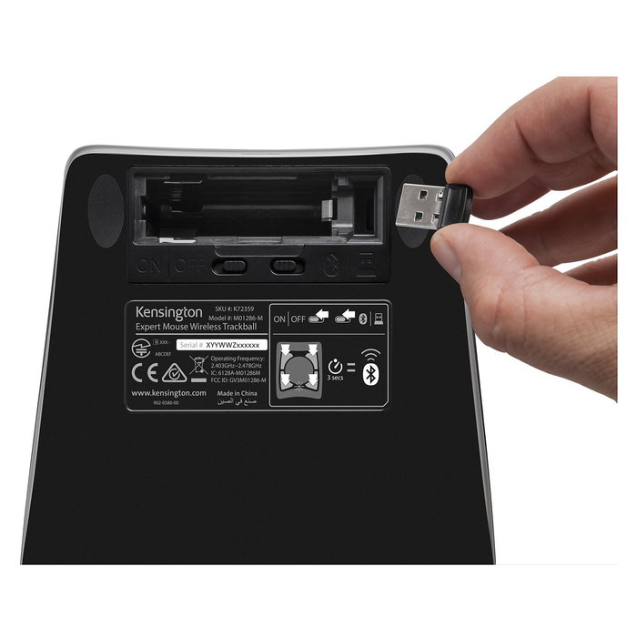 Kensington ExpertMouse Trackball Inalámbrico con Bola 5.5 cm - Ambidiestro, Óptico 400 DPI, RF + Bluetooth 4.0, Negro, 4 Botones Programables, Compatible Windows/Mac/ChromeOS