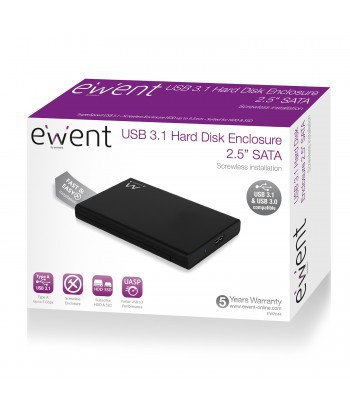 EWENT Carcasa de disco duro/SSD EW7044 2,5 pulg. SATA III USB 3.1 Negro