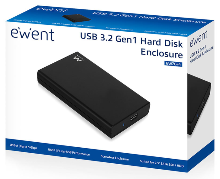 EWENT Carcasa de disco duro/SSD EW7044 2,5 pulg. SATA III USB 3.1 Negro