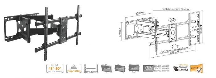 Equip Soporte de pared para TV giratorio e inclinable 37-90 pulgadas Negro Equip Soporte de pared para TV giratorio e inclinable 37-90 pulgadas Negro