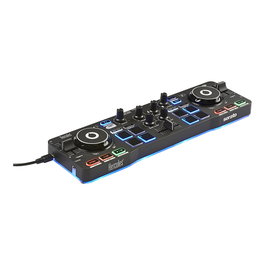 Hercules DJ Control Starlight Controlador DJ USB para Windows y Mac OS X, 2 Canales, Pads Retroiluminados, Negro
