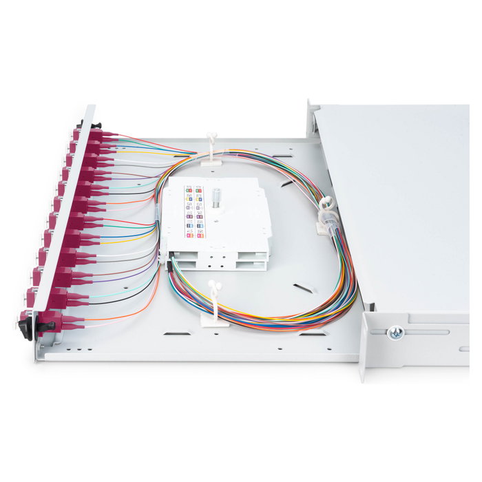 Digitus Caja de Empalme de Fibra Óptica 1U equipada 12x LC DX OM4 Panel Gestión Cables 483x280x44.5 mm Gris Acero