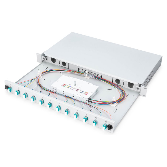 Digitus Caja de empalme de fibra óptica 1U equipada, 12x LC DX OM3, Gris (LWL Spleißbox 1HE bestückt 12x LC DX OM3 grau)