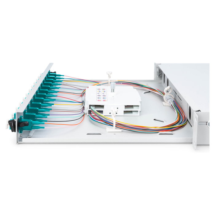 Digitus Caja de empalme de fibra óptica 1U equipada, 12x LC DX OM3, Gris (LWL Spleißbox 1HE bestückt 12x LC DX OM3 grau)
