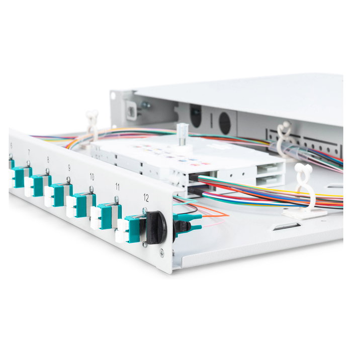 Digitus Caja de empalme de fibra óptica 1U equipada, 12x LC DX OM3, Gris (LWL Spleißbox 1HE bestückt 12x LC DX OM3 grau)