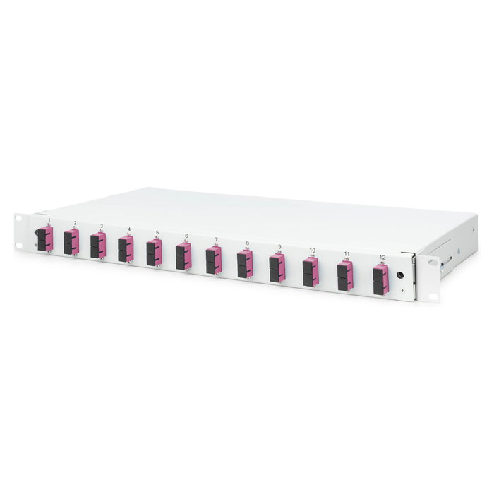 Digitus Caja de Empalme Fibra Óptica 1HE equipada 12x SC-DX OM4 Color Gris 44.5 mm Panel de gestión de cables en acero Digitus Caja de Empalme Fibra Óptica 1HE equipada 12x SC-DX OM4 Color Gris 44.5 mm Panel de gestión de cables en acero