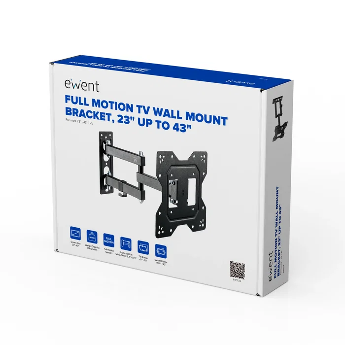 Ewent EW1522 Soporte para TV de Pared Extensible Multi-Direccional Pan-Tilt, Hasta 43" (109 cm), Peso Máx. 30 kg, VESA 100/200, Negro