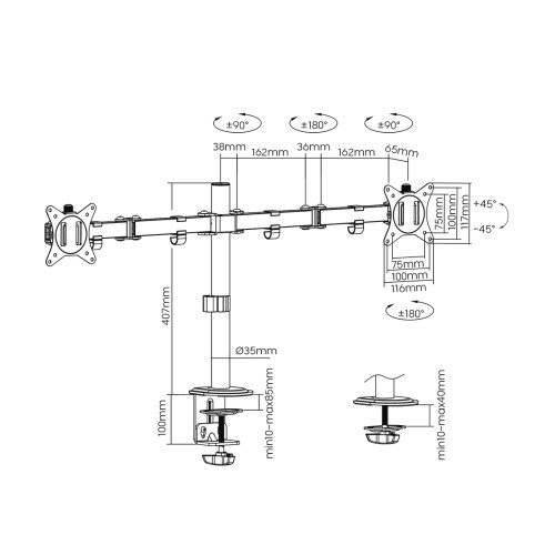 EWENT Soporte de Escritorio Dual para 2 Monitores EW1512 Negro EWENT Soporte de Escritorio Dual para 2 Monitores EW1512 Negro