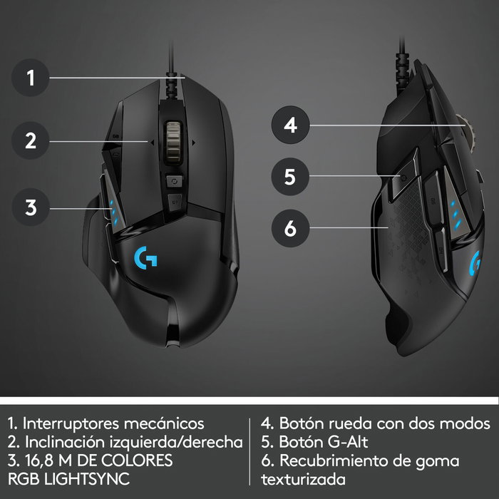 Logitech G502 HERO Ratón Gaming Negro