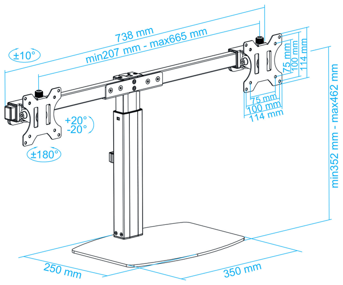 Tooq Soporte de Mesa para 2 Pantallas 17-27 Pulgadas DB1727TN-B