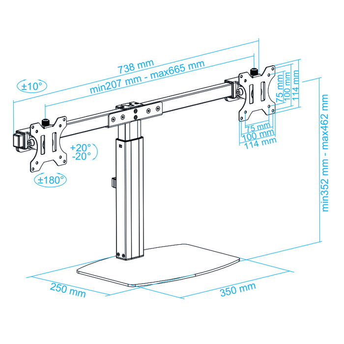 Tooq Soporte de Mesa para 2 Pantallas 17-27 Pulgadas DB1727TN-B