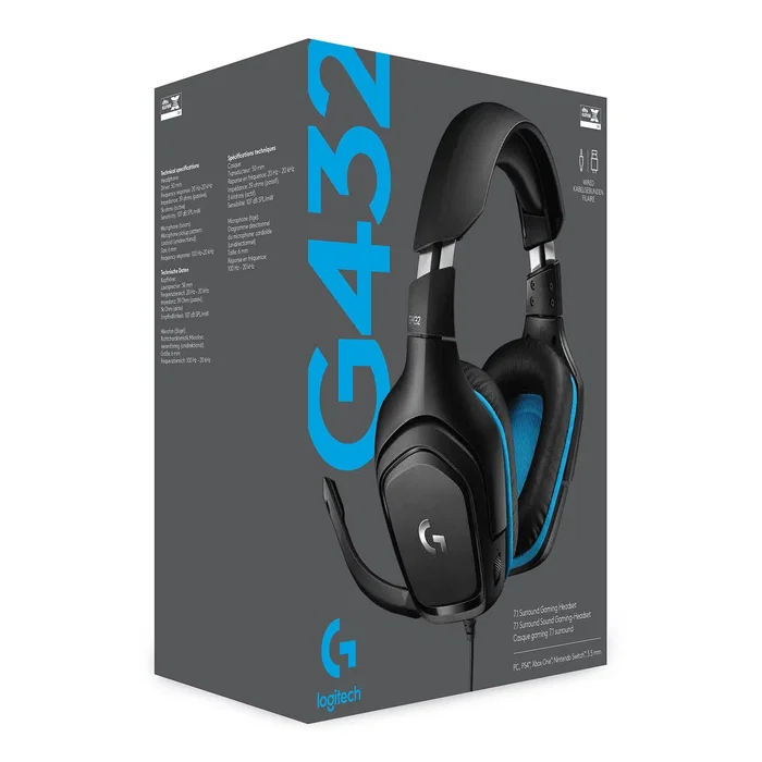 Logitech G432 Auriculares Gaming Diadema Alámbricos 7.1 Surround Sound para PS5, PS4, Nintendo Switch, PC y Mac - DTS Headphone:X 2.0, Micrófono Boom - Negro/Azul - Ref. 981-000770