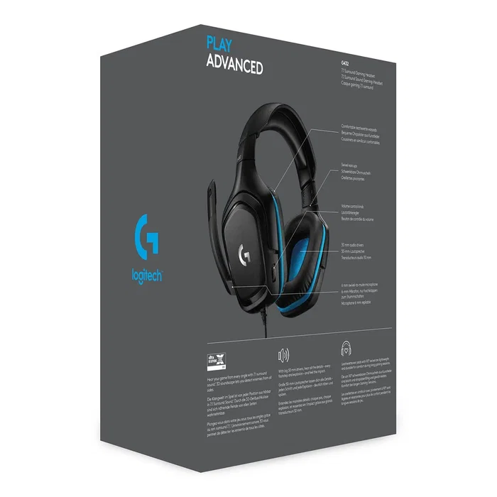 Logitech G432 Auriculares Gaming Diadema Alámbricos 7.1 Surround Sound para PS5, PS4, Nintendo Switch, PC y Mac - DTS Headphone:X 2.0, Micrófono Boom - Negro/Azul - Ref. 981-000770