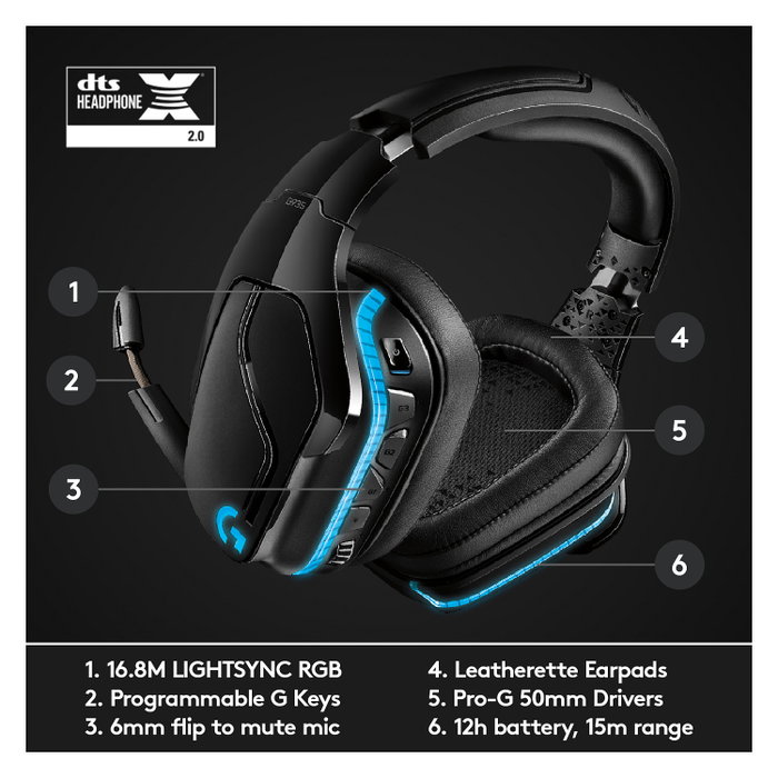 Logitech G935 Gaming Headset Inalámbrico 7.1 Surround Sound LIGHTSYNC RGB Black/Blue
